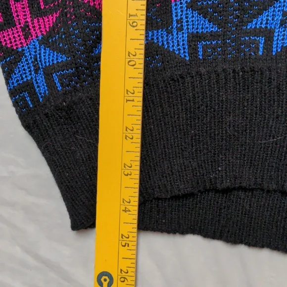 Vintage 90s Colorful Abstract Print V Neck Sweater Size L Grannycore - Picture 6 of 7